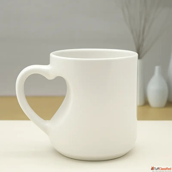 Personalized Heart Cut Handle Printed Mugs