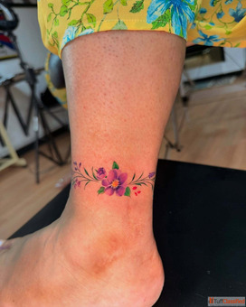 Minimal Floral Anklet Tattoo for Women Best Tattoo Shop in Chennai - Irezumi Tattoo Studio