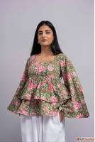 Buy Women's Green Floral Peplum Top For Summer Online B...