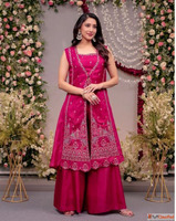 Fuchsia Silk Anarkali Suit with Detailed Yoke Embroidery