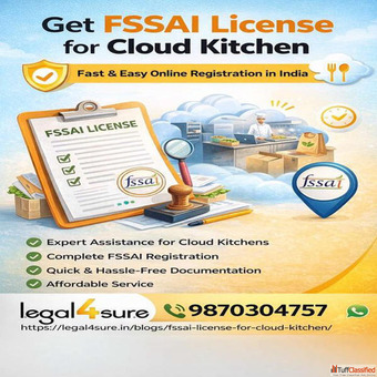 Online FSSAI License for Cloud Kitchen - Complete Legal Support in India