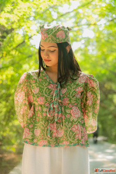 Buy Cotton Green Floral Tie-Up Top For Women By Odhanon