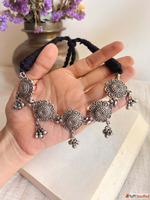 Buy Zahra Oxidised Pure 92.5 Silver Choker Set With Ghungroo...