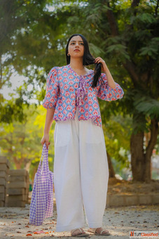 Buy Blue Tie-Up Cotton Top For Women Online By Odhanon