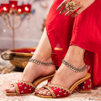 Elegant Gold Block Heel Sandals - Champa Rani Collection