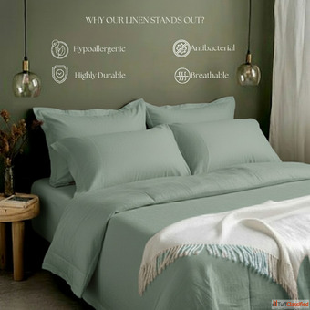 Shop Pista Green Linen Bedsheet Set at Best Price