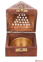 Wooden with Brass Bowl Cone Burner with Decorative Jali Desi...
