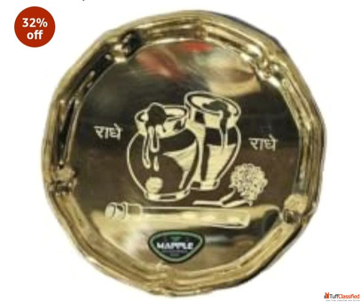 Traditional Brass Pooja Thali Decorative Metal Plate for Worship