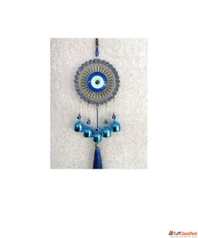 Evil Eye Wall Hanging Decorative Ornament Set Blue and Silver Traditional Turkish Nazar Bead Design 