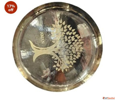 Decorative Bronze Thali Plate with Tree Design Traditional I...