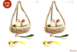 Decorative Bird Nest Hanging Ornament Set with Artificial Bi...