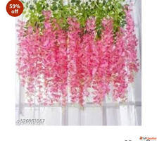 Artificial Wisteria Hanging Flowers 12 Pack Pink 110 cm Leng...