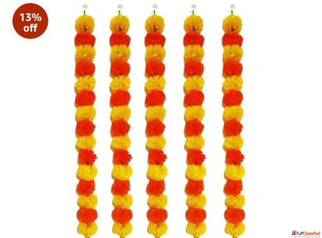 Artificial Marigold Flower Garland Orange and Yellow 5 Strands Traditional Indian Decor 13 off
