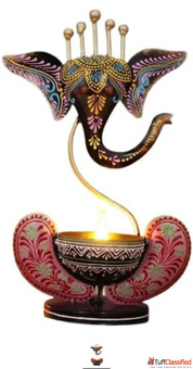 Decorative Elephant Tea Light Candle Holder Hand-Painted Design Metal Stand Multicolour 31 off