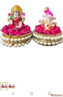 Decorative Laxmi Ganesha Idol Set with Pearl Base Pink and Gold Traditional Hindu Religious Statue 4