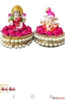 Decorative Laxmi Ganesha Idol Set with Pearl Base Pink and G...