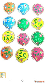 Decorative Diya Set Hand-Painted Clay Diyas with Floral Design 12 Pieces Multicolour