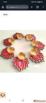 Decorative Lotus Tealight Holder Set Pink and Gold Wooden Base Traditional Design
