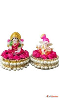 Decorative Laxmi Ganesha Idol Set with Pearl Base Pink and G...
