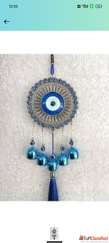 Evil Eye Wall Hanging Decorative Ornament Set Blue and Silver Traditional Turkish Nazar Bead Design