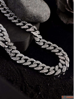 Buy Stainless Steel Silver Diamond Cuban Chain For Men Online By Jewelor