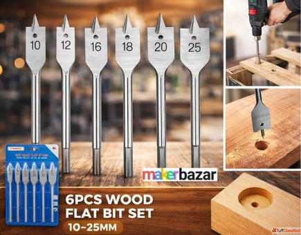 6pcs Spade Drill Bit Set 10-25mm - Flat-Head Hex-Shank Wood Cutting Tools
