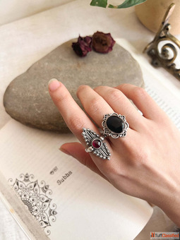 Buy Nabha Oxidised Adjustable Silver Ring With Black Onyx Stone Online For Women By Asmah