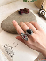 Buy Nabha Oxidised Adjustable Silver Ring With Black Onyx St...