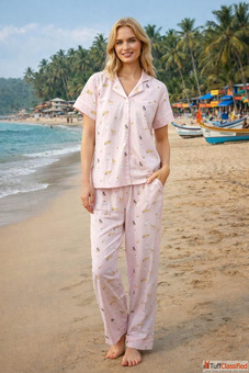 Buy Printed Short Sleeve Pajama Night Suit Set For Women By Private Lives