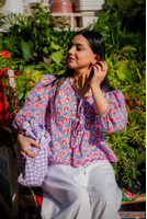 Buy Blue Tie-Up Cotton Printed Top For Women By Odhanon