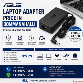 Asus Laptop Adapter Price in Bommanahalli Original Chargers Available
