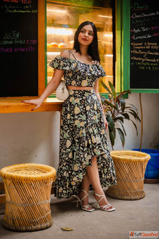 Buy Black Cotton Floral Ruffle Co-ord Sets Online By Odhanon
