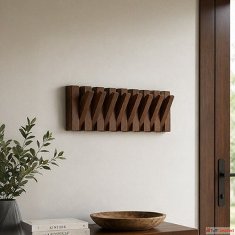 Space-Saving Acacia Wood Flip Down Wall Hook Rack for Modern Homes