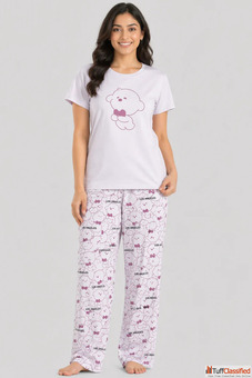 Women Night Suit Set Soft Cotton Printed Nightwear for Women Half Sleeve T-Shirt Pyjama Lounge Wear 