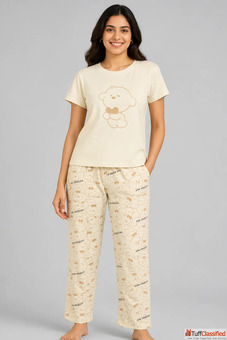 Women Night Suit Set Cotton Blend Soft Printed Nightwear for Women Comfortable Half Sleeve T-Shirt P