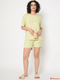 Women Short Set Nightwear Co-Ord Set Soft Cotton Printed T-Shirt Shorts Lounge Wear for Women