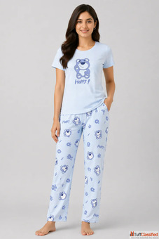 Premium Women Night Suit Set - Soft Comfortable Printed Night Dress for Women with T-Shirt and Pyjam