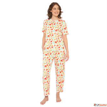 Women Night Suit Cotton Short Set for Women Cute Bunny Print Half Sleeve T-Shirt Shorts Nightwear So