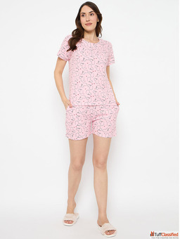 Chill Charm Women Short Set Cute Printed T-Shirt and Shorts Set for Women Everyday Comfort Lounge We