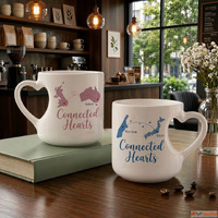 Personalized Heart Cut Handle Printed Mugs
