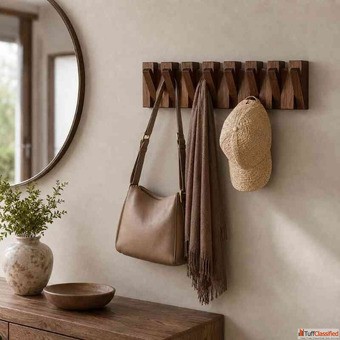 Flip Down Wooden Wall Hooks - Space-Saving Acacia Wood Wall Hook Rack for Entryways Bedrooms