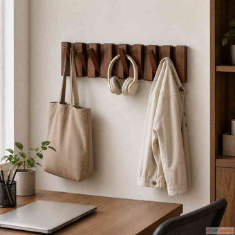 Flip Down Wooden Wall Hooks - Space-Saving Acacia Wood Wall Hook Rack for Entryways Bedrooms