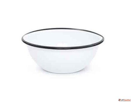Vintage Enamelware Salad Bowls with Black Rim 20 oz