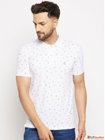Men's Orange Printed Polo T-Shirt - Stylish Casual T-Sh...
