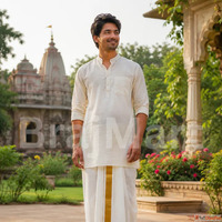 Thick Yellow Border Jute Dhoti