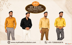 Blue Khadi Shirt for Men - Breathable Eco-Friendly Stylish C...