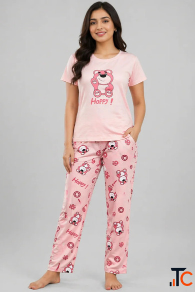 Women Cotton Night Suit for Women Soft Printed Half Sleeve Pajama Set