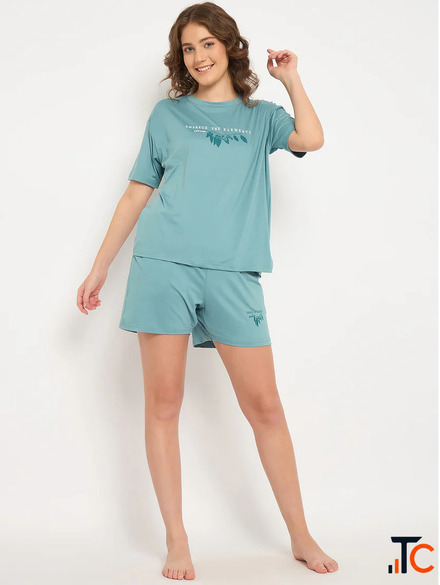 Women's Cotton Short Set Soft Printed T-Shirt Shorts Night Suit