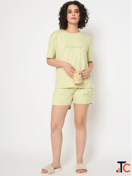 Women's Cotton Short Set Soft Printed T-Shirt Shorts Night Suit