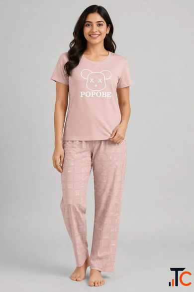 Women's Premium Cotton Short Set - Stylish Pink Checkered Summer Nightwear Lounge Wear